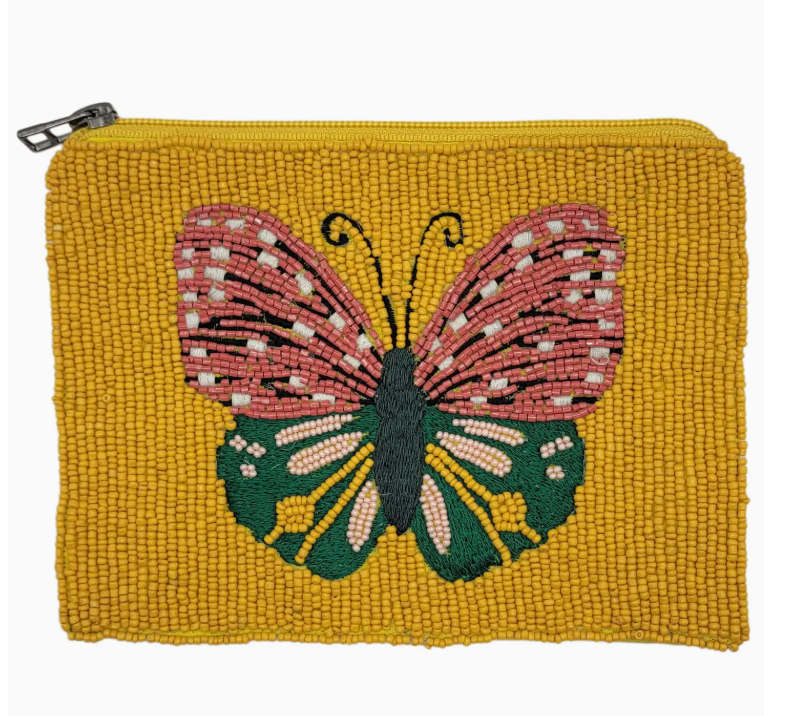 Butterfly Beaded Coin Pouch