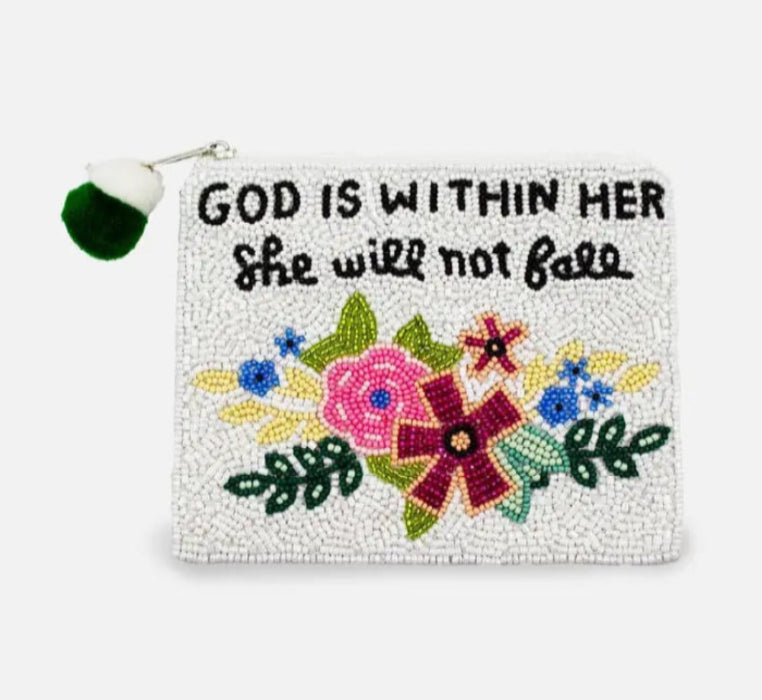 God Is Within Her Beaded Coin Pouch