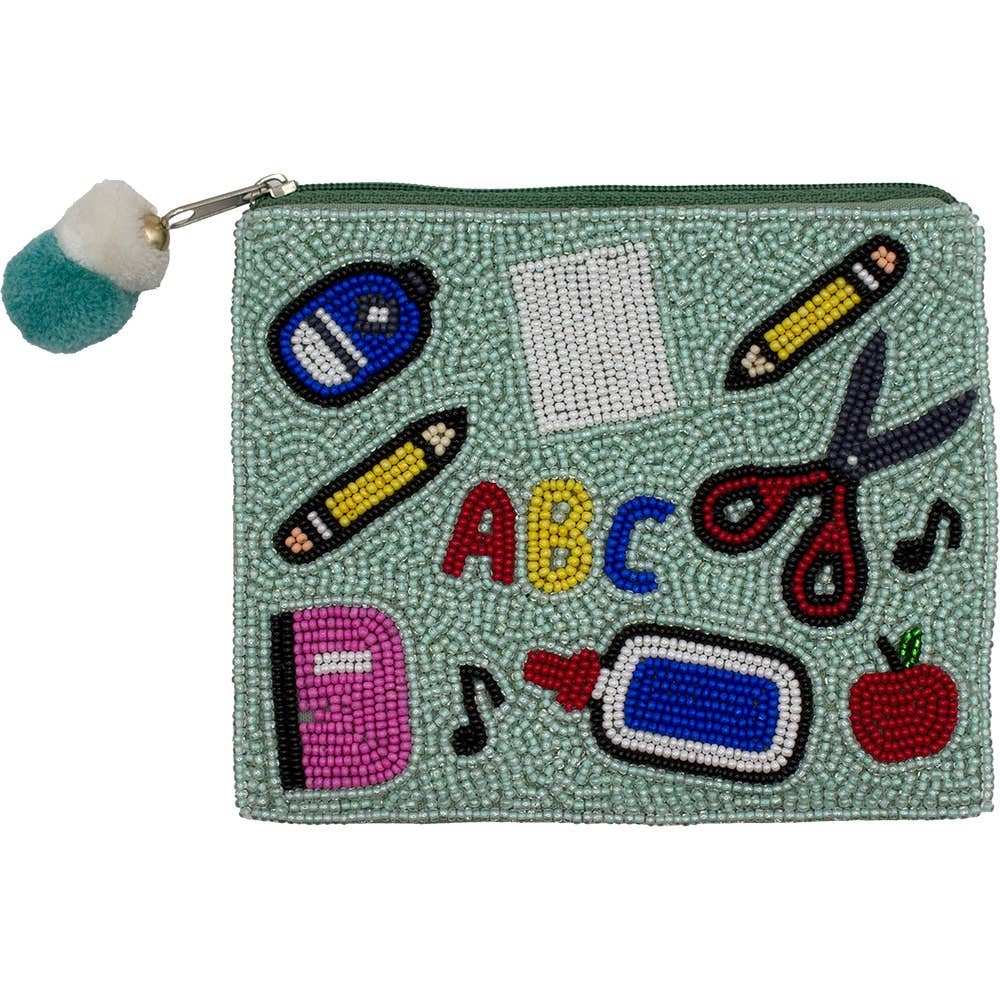 School Supplies Beaded Coin Pouch